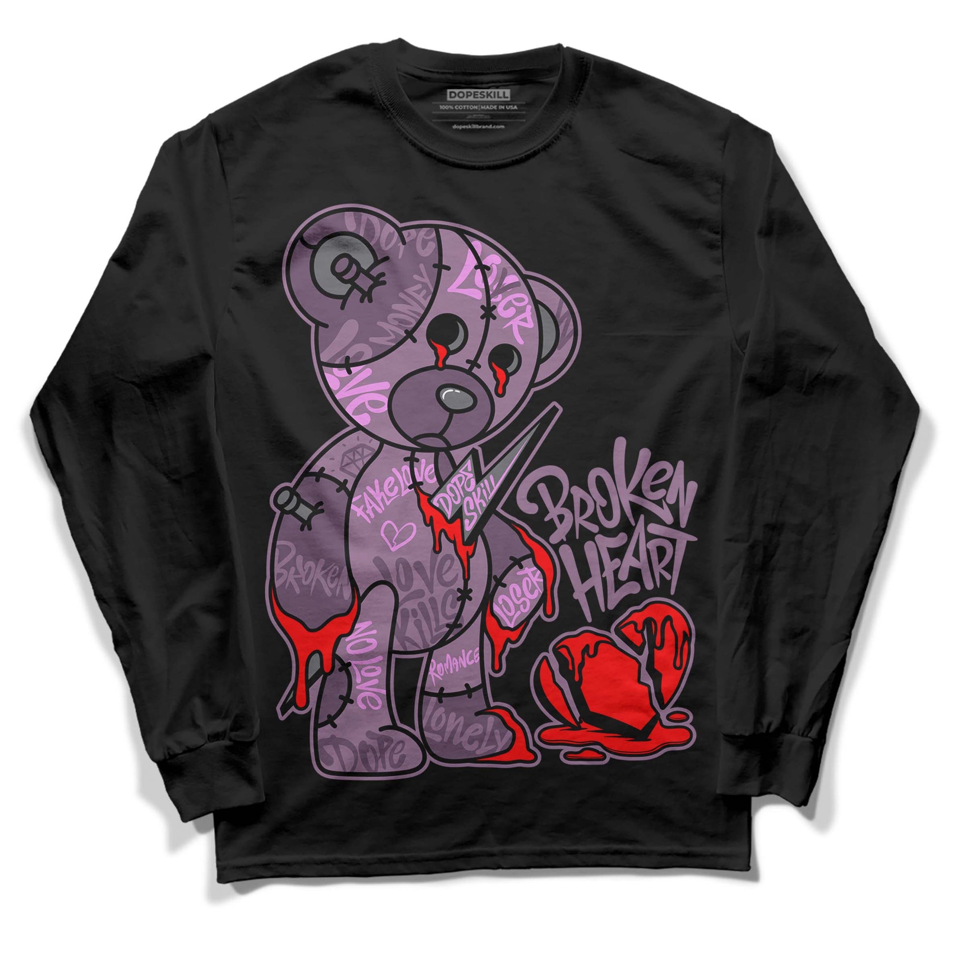 Jordan 2 “Mauve/Off-Noir” DopeSkill Long Sleeve T-Shirt Broken Heart Graphic Streetwear - Black 