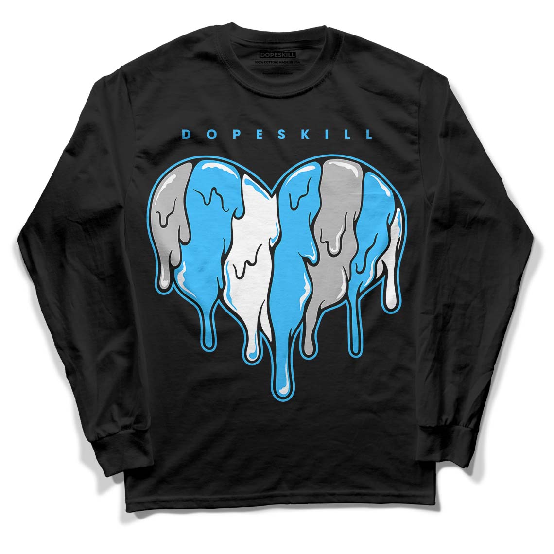 Jordan 2 Low "University Blue" DopeSkill Long Sleeve T-Shirt Slime Drip Heart Graphic Streetwear - Black