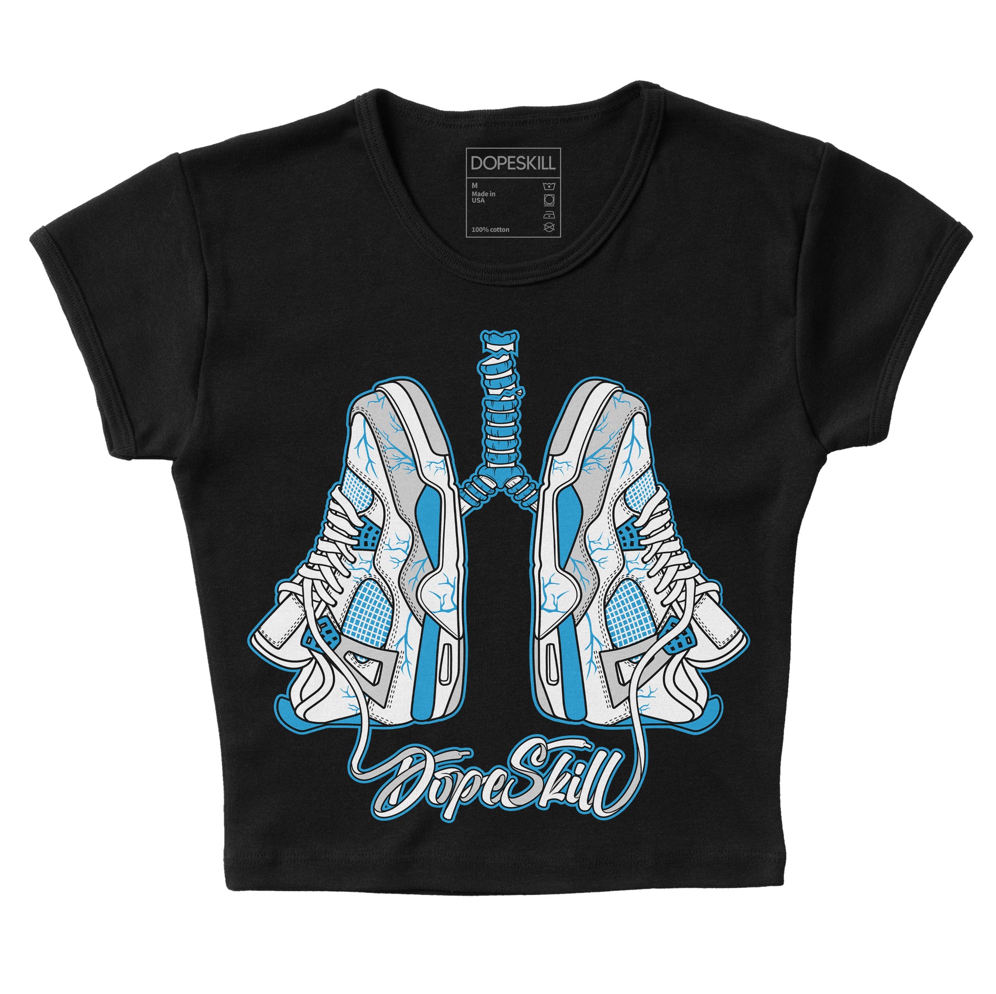 Jordan 4 Retro Military Blue DopeSkill Women's Crop Top Breathe Graphic Streetwear - Black