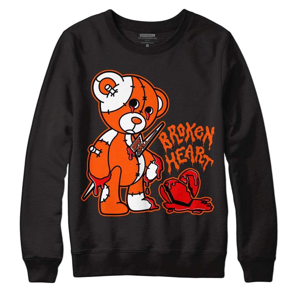 MSCHF Super Normal 2 Orange Milk DopeSkill Sweatshirt Broken Heart Graphic Streetwear - Black