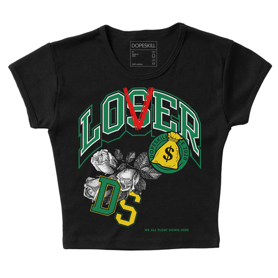 Jordan 5 “Lucky Green” DopeSkill Women's Crop Top Loser Lover Graphic Streetwear - Black