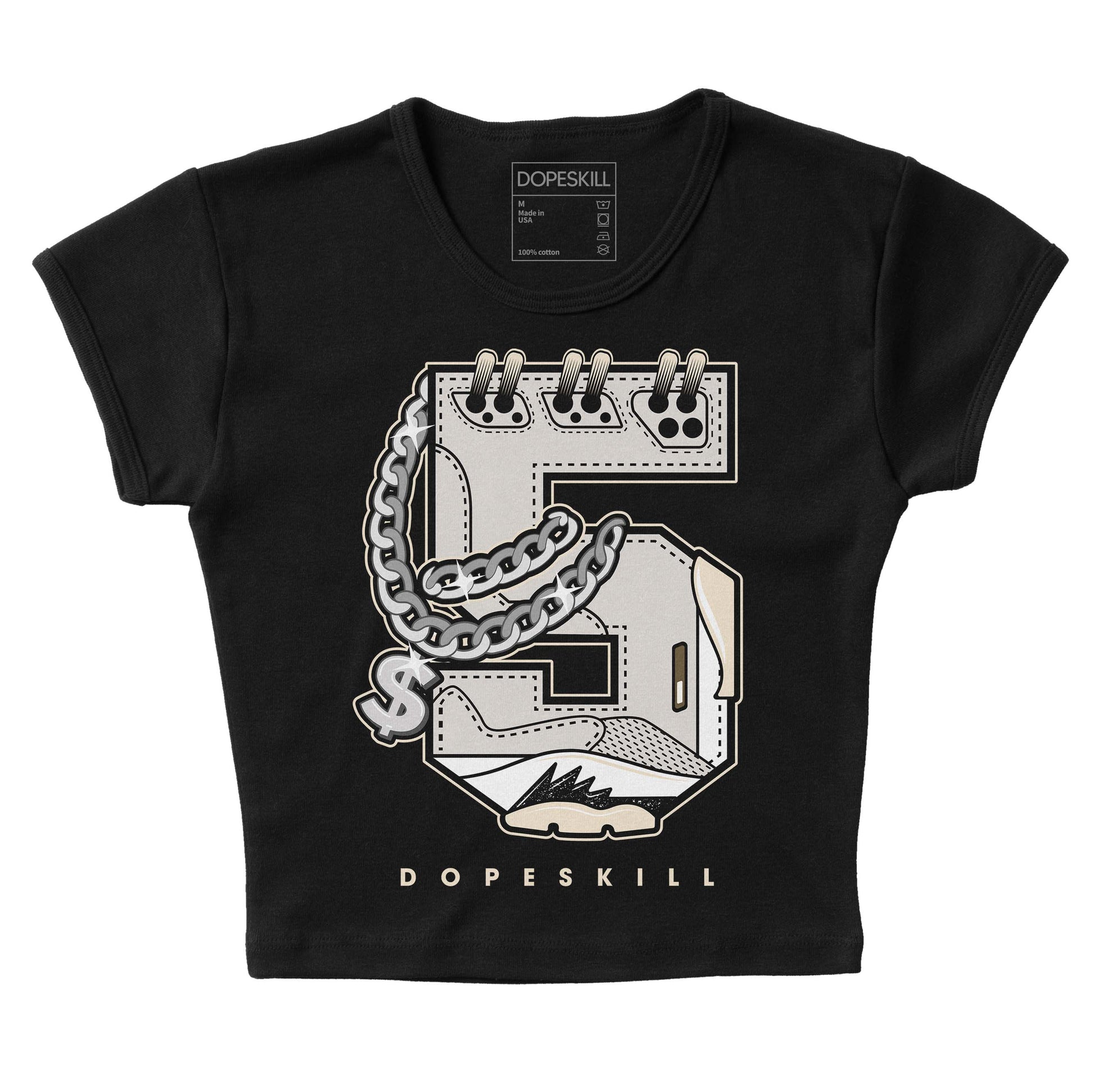 Jordan 5 SE “Sail” DopeSkill Women's Crop Top No.5 Graphic Streetwear - Black