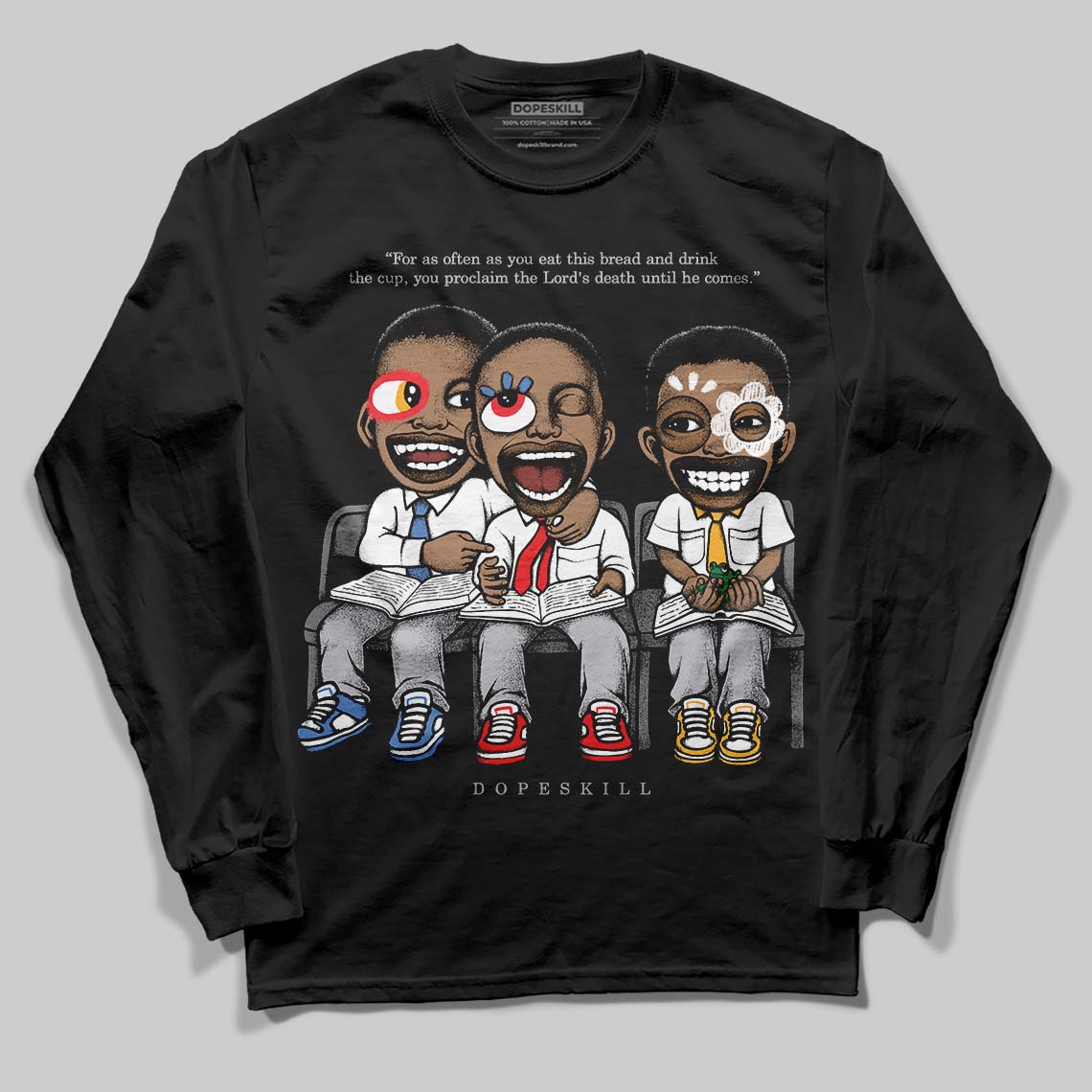 Grey Sneakers DopeSkill Long Sleeve T-Shirt First Sunday Graphic Streetwear - Black