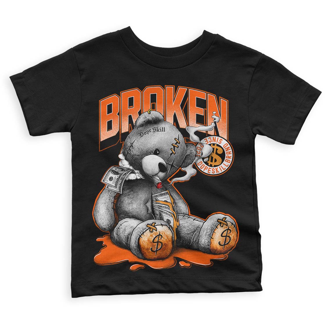 Jordan 12 Retro Brilliant Orange DopeSkill Toddler Kids T-shirt Sick Bear Graphic Streetwear - Black