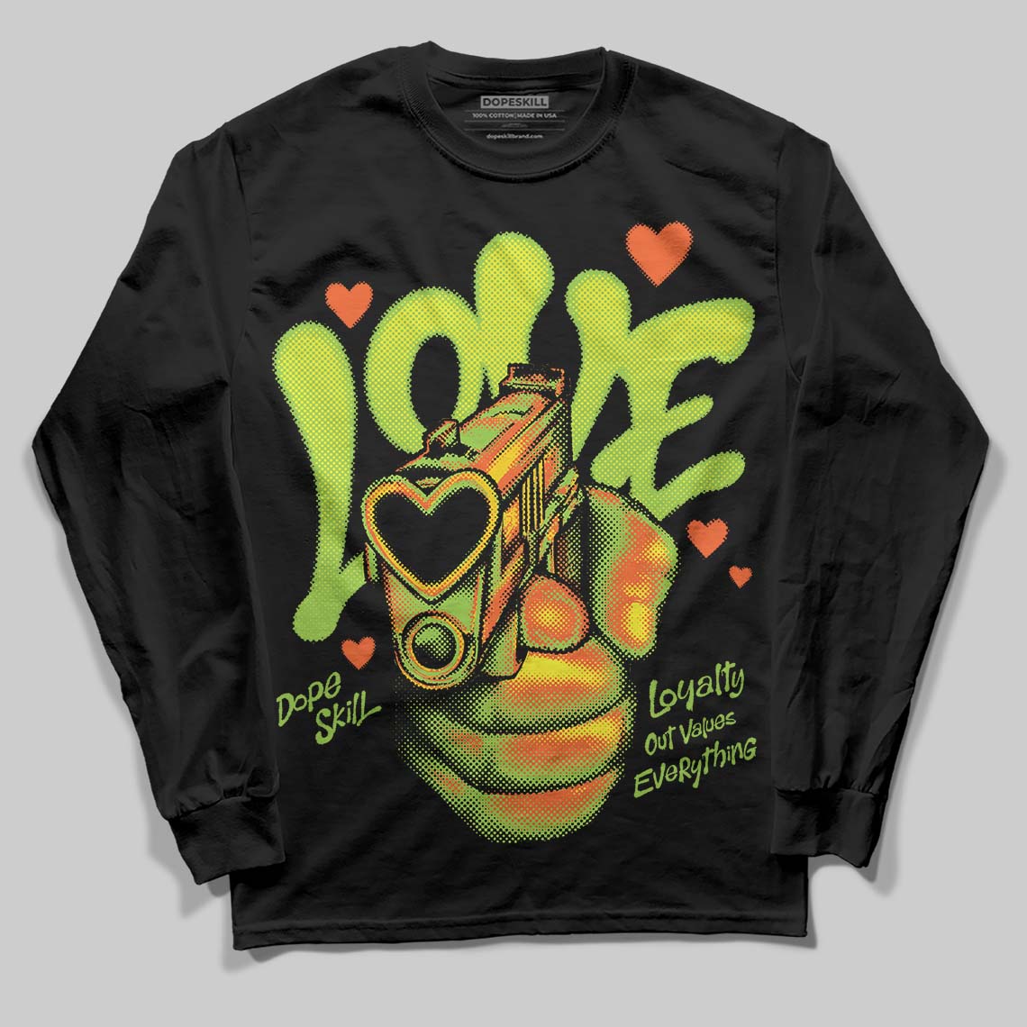 Neon Green Sneakers DopeSkill Long Sleeve T-Shirt Love Shot Graphic Streetwear - Black