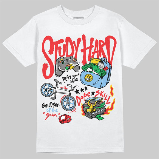 Jordan 11 Retro Cherry DopeSkill T-Shirt Study Hard Graphic Streetwear - White 
