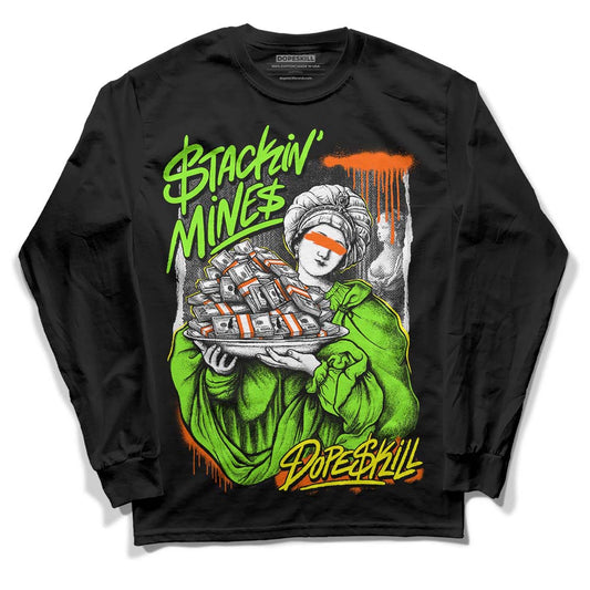 Neon Green Sneakers DopeSkill Long Sleeve T-Shirt Stackin Mines Graphic Streetwear - Black