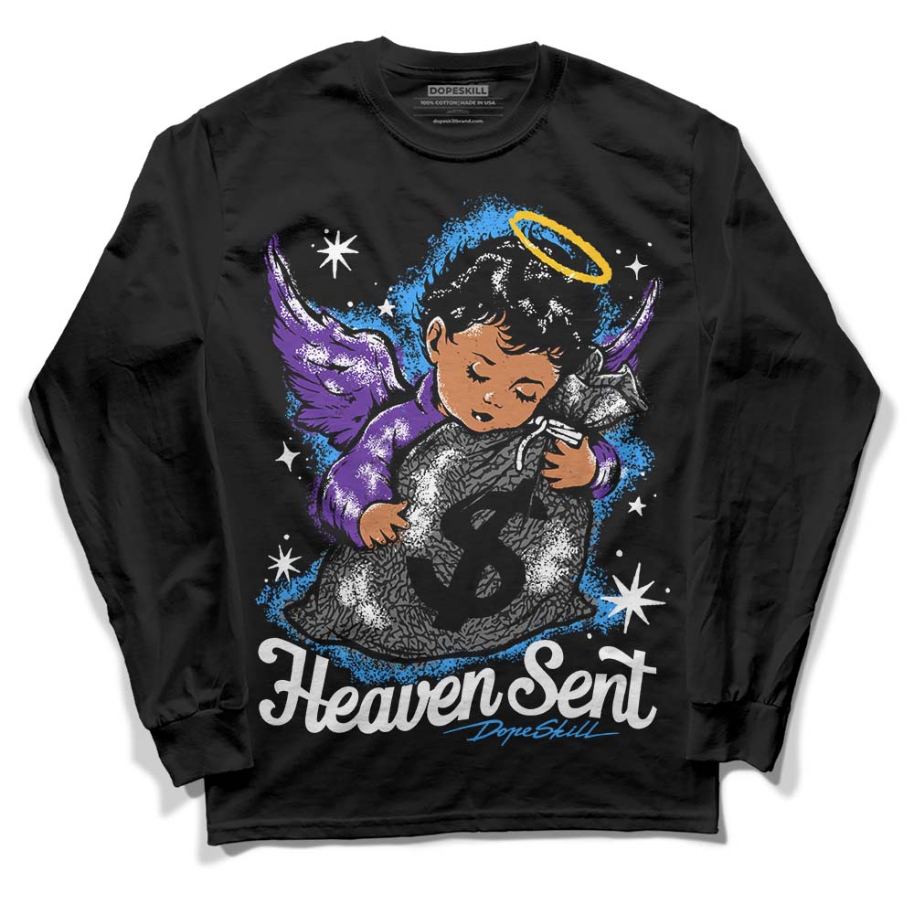 Jordan 3 Dark Iris DopeSkill Long Sleeve T-Shirt Heaven Sent Graphic Streetwear - Black