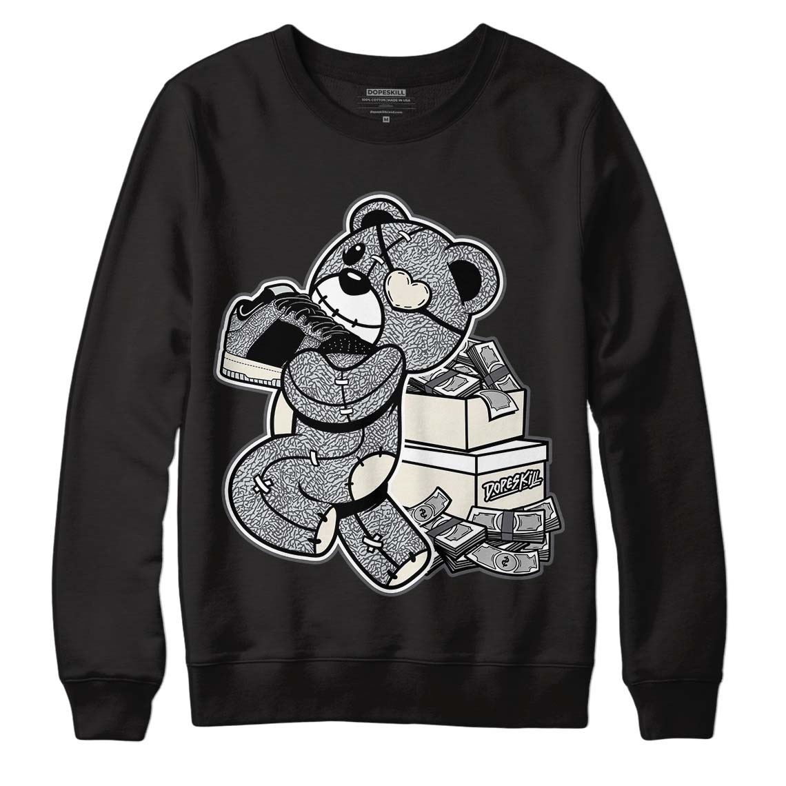 Jordan 1 Retro Low OG Black Cement DopeSkill Sweatshirt Bear Steals Sneaker Graphic Streetwear - Black