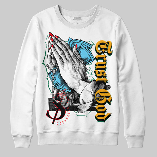 Jordan 1 Mid GS 'Six Championships' DopeSkill Sweatshirt Trust God Graphic Streetwear - White 