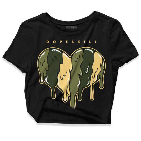 Jordan 4 Retro SE Craft Medium Olive DopeSkill Women's Crop Top Slime Drip Heart Graphic Streetwear - Black