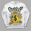 Jordan 4 Thunder DopeSkill Long Sleeve T-Shirt Money Bag Coming Up Graphic Streetwear  - White 