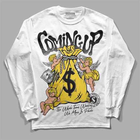 Jordan 4 Thunder DopeSkill Long Sleeve T-Shirt Money Bag Coming Up Graphic Streetwear  - White 