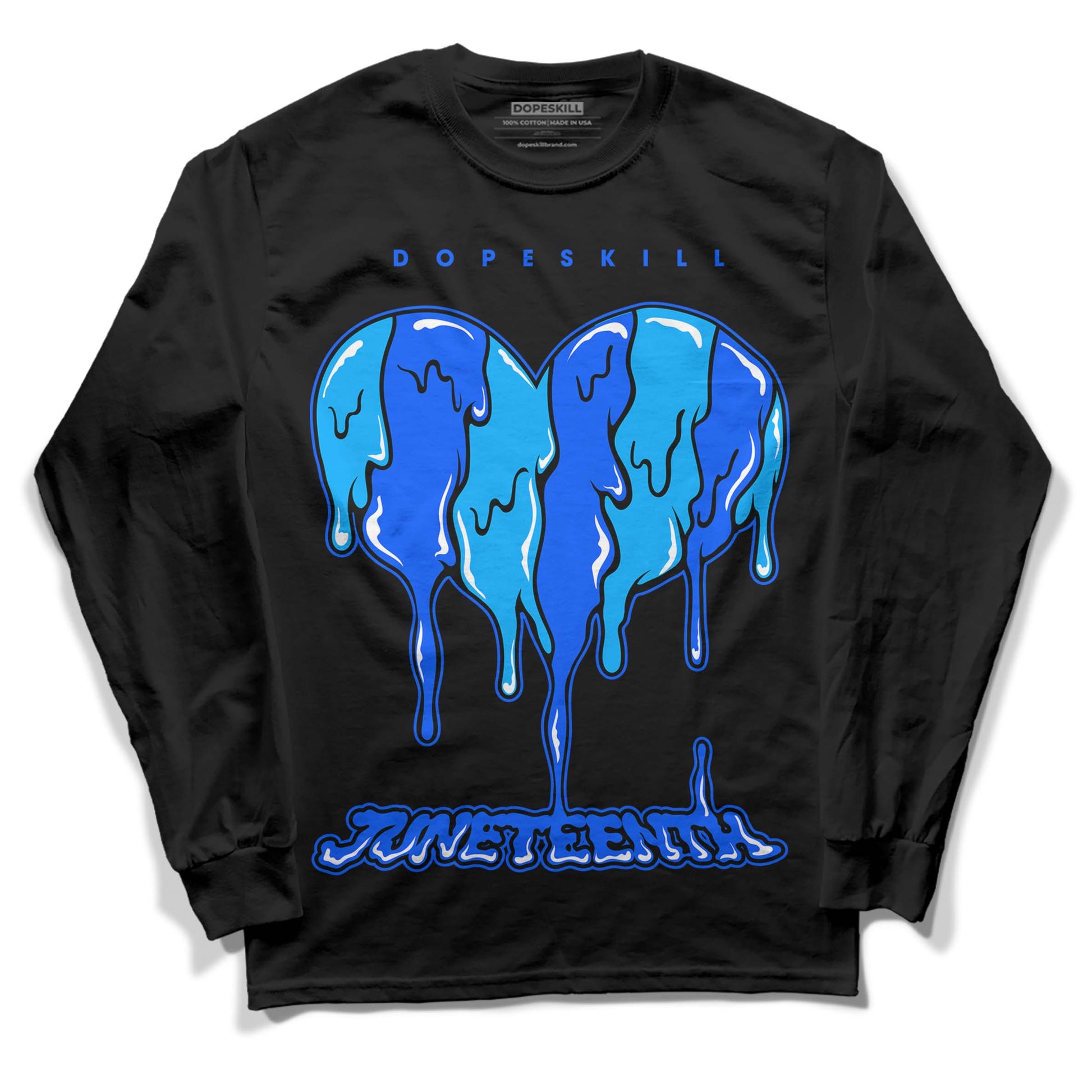 Royal Blue Sneakers DopeSkill Long Sleeve T-Shirt Juneteenth Heart Graphic Streetwear - Black