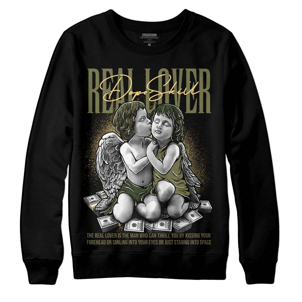 Jordan 4 Retro SE Craft Medium Olive DopeSkill Sweatshirt Real Lover Graphic Streetwear - Black