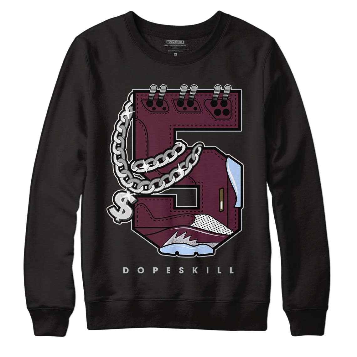 Jordan 5 Retro Burgundy (2023) DopeSkill Sweatshirt No.5 Graphic Streetwear - Black