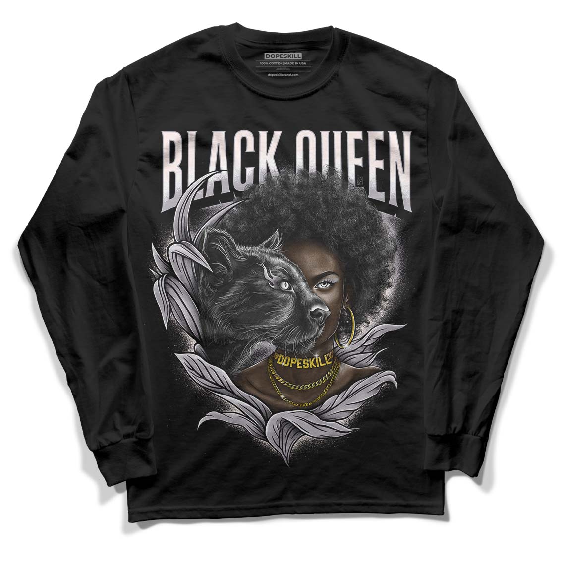 Jordan 2 Cement Grey DopeSkill Long Sleeve T-Shirt New Black Queen Graphic Streetwear - Black