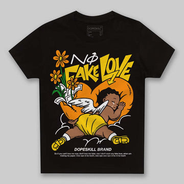 Jordan 6 “Yellow Ochre” DopeSkill Toddler Kids T-shirt No Fake Love Graphic Streetwear - Black