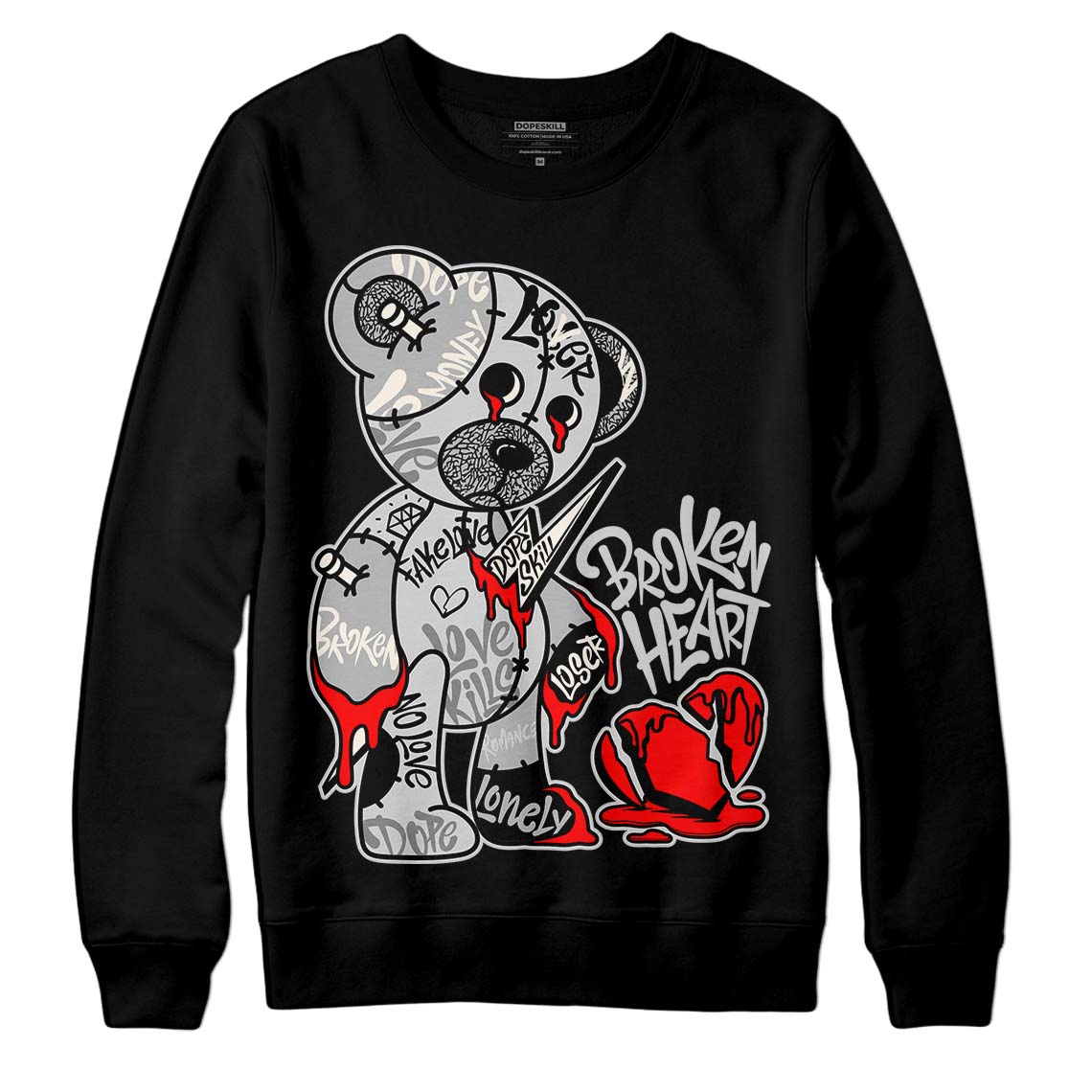 Jordan 3 “Off Noir” DopeSkill Sweatshirt Broken Heart Graphic Streetwear - Black