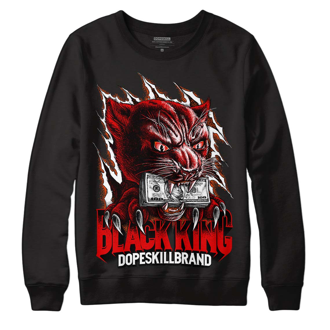 Jordan 4 Retro Red Cement DopeSkill Sweatshirt Black King Graphic Streetwear - Black