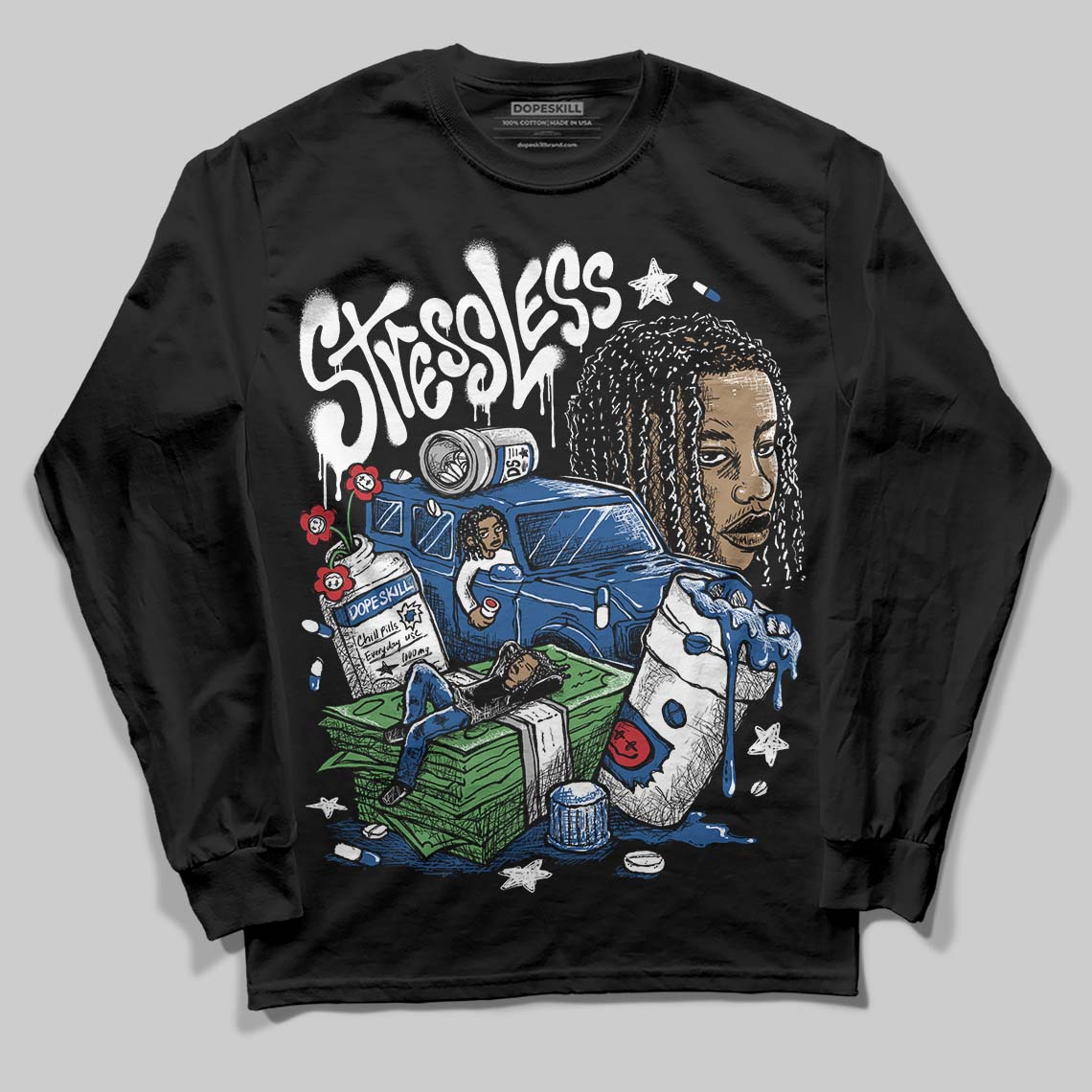 Jordan 1 Low OG “Storm Blue” DopeSkill Long Sleeve T-Shirt Stressless Graphic Streetwear - Black