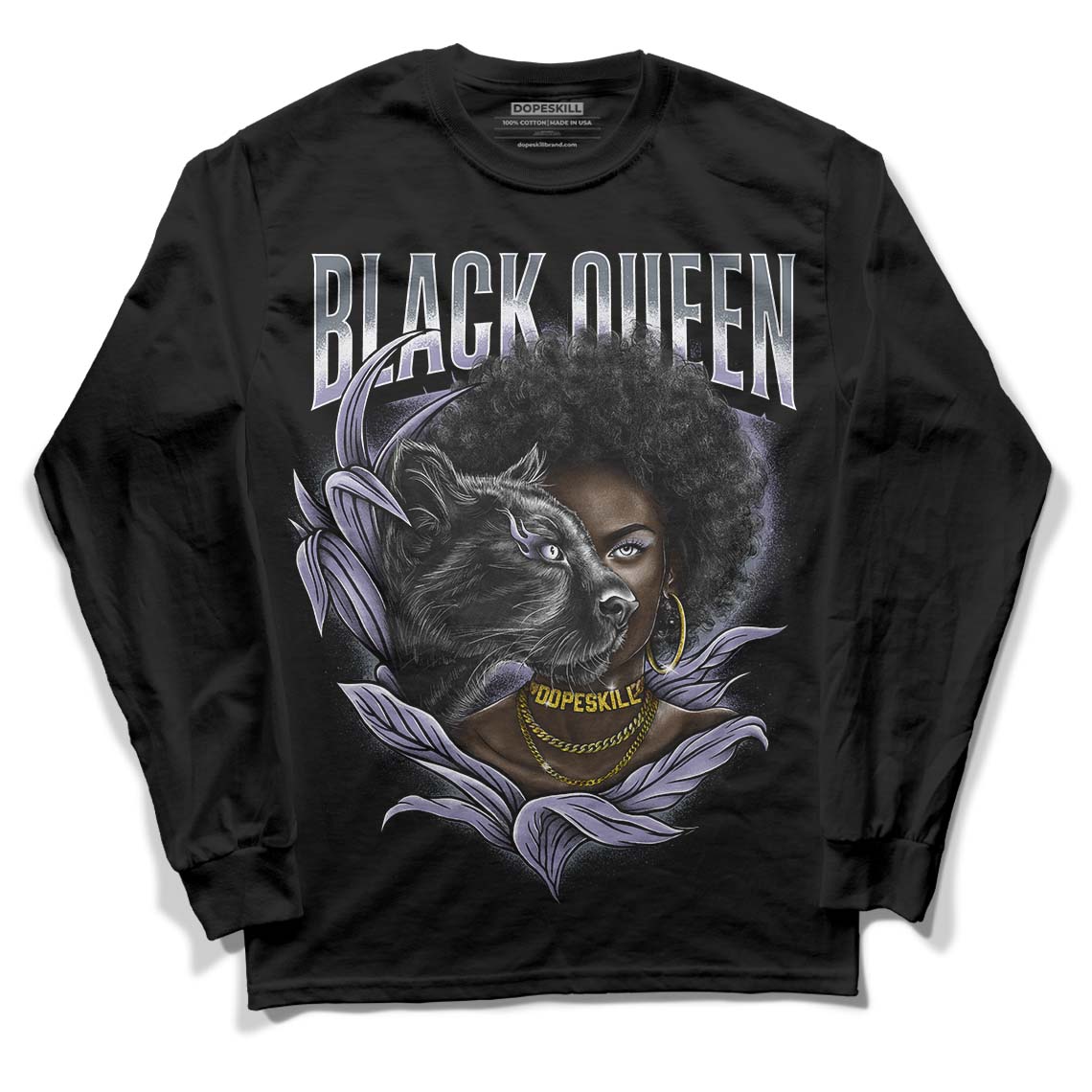 Jordan 5 Retro Low Indigo Haze DopeSkill Long Sleeve T-Shirt New Black Queen Graphic Streetwear - Black