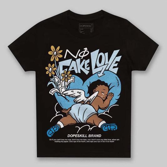 Jordan 4 Denim “Worn Blue” DopeSkill Toddler Kids T-shirt No Fake Love Graphic Streetwear - Black