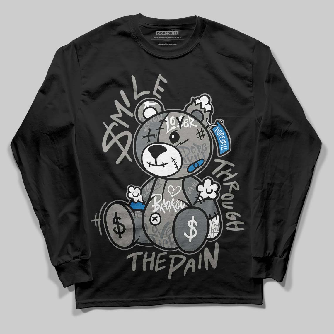 Jordan 9 Cool Grey DopeSkill Long Sleeve T-Shirt Smile Through The Pain Graphic Streetwear - Black