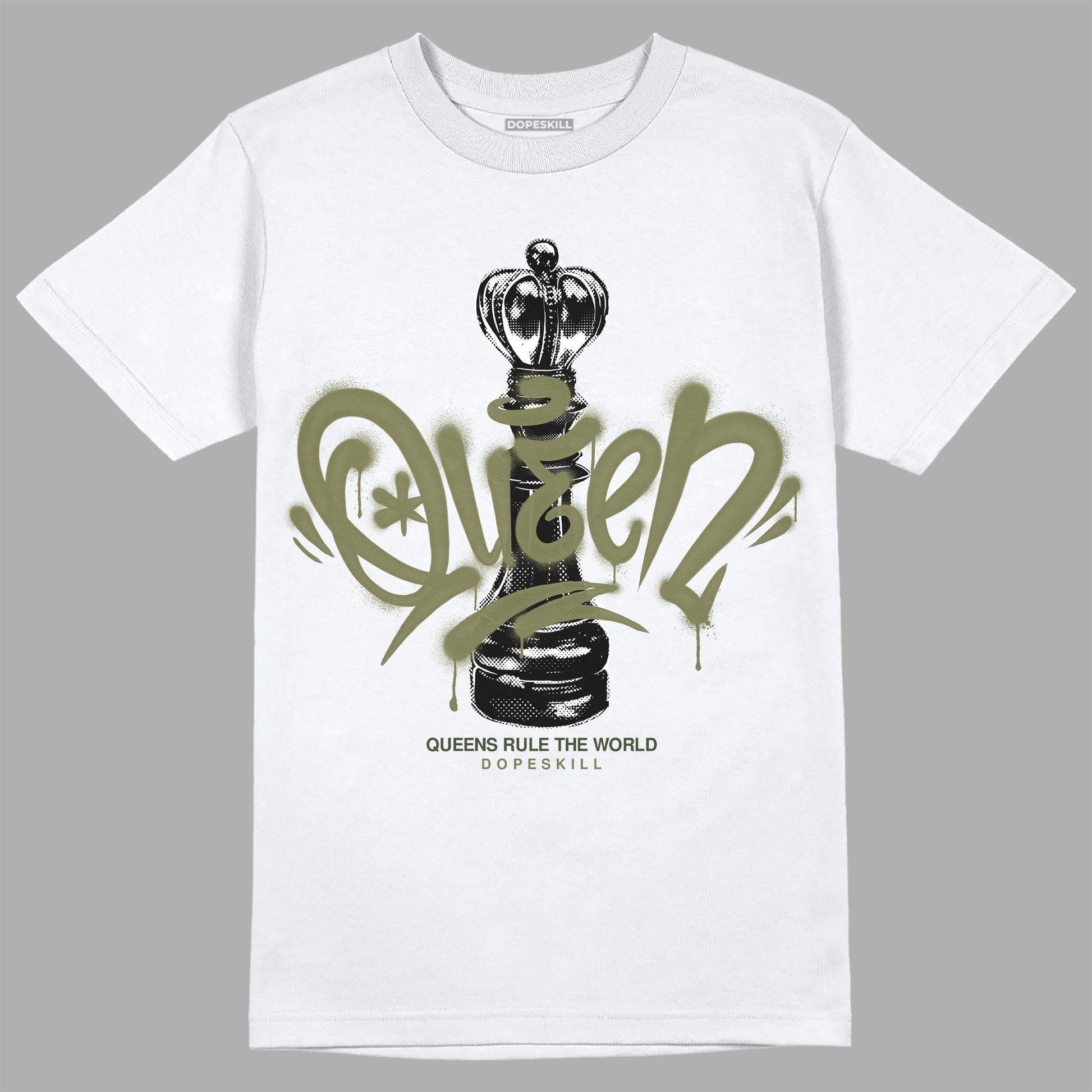 Jordan 4 Retro SE Craft Medium Olive DopeSkill T-Shirt Queen Chess Graphic Streetwear- white 