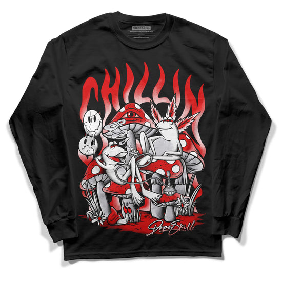 Jordan 4 Retro Red Cement DopeSkill Long Sleeve T-Shirt Chillin Graphic Streetwear - Black