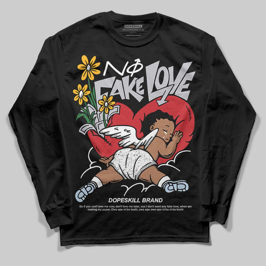 Jordan 5 Retro OG Black Metallic Reimagined DopeSkill Long Sleeve T-Shirt No Fake Love Graphic Streetwear - Black