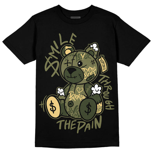 Jordan 4 Retro SE Craft Medium Olive DopeSkill T-Shirt Smile Through The Pain Graphic Streetwear - Black