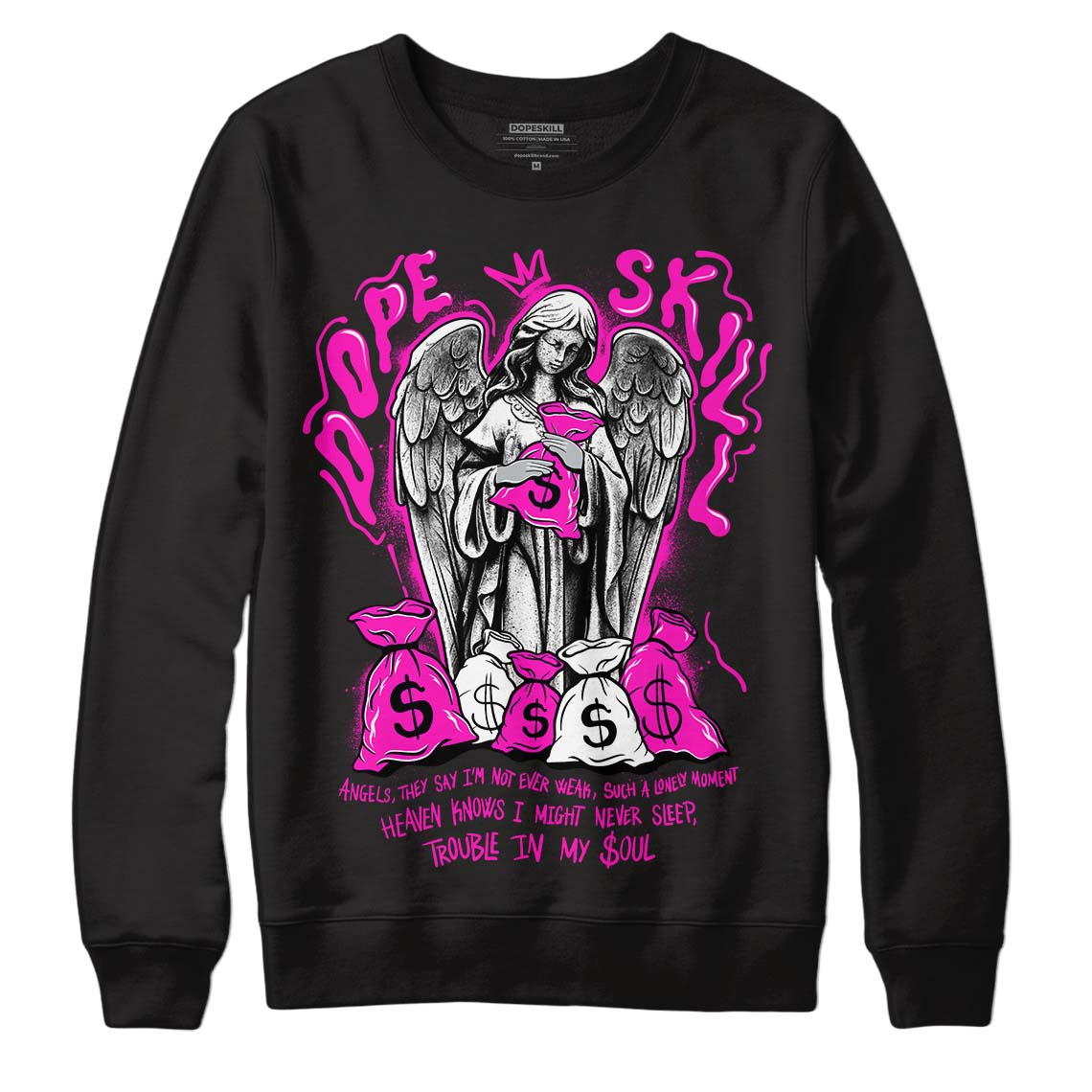 Dunk Low GS “Active Fuchsia” DopeSkill Sweatshirt Angels Graphic Streetwear - Black