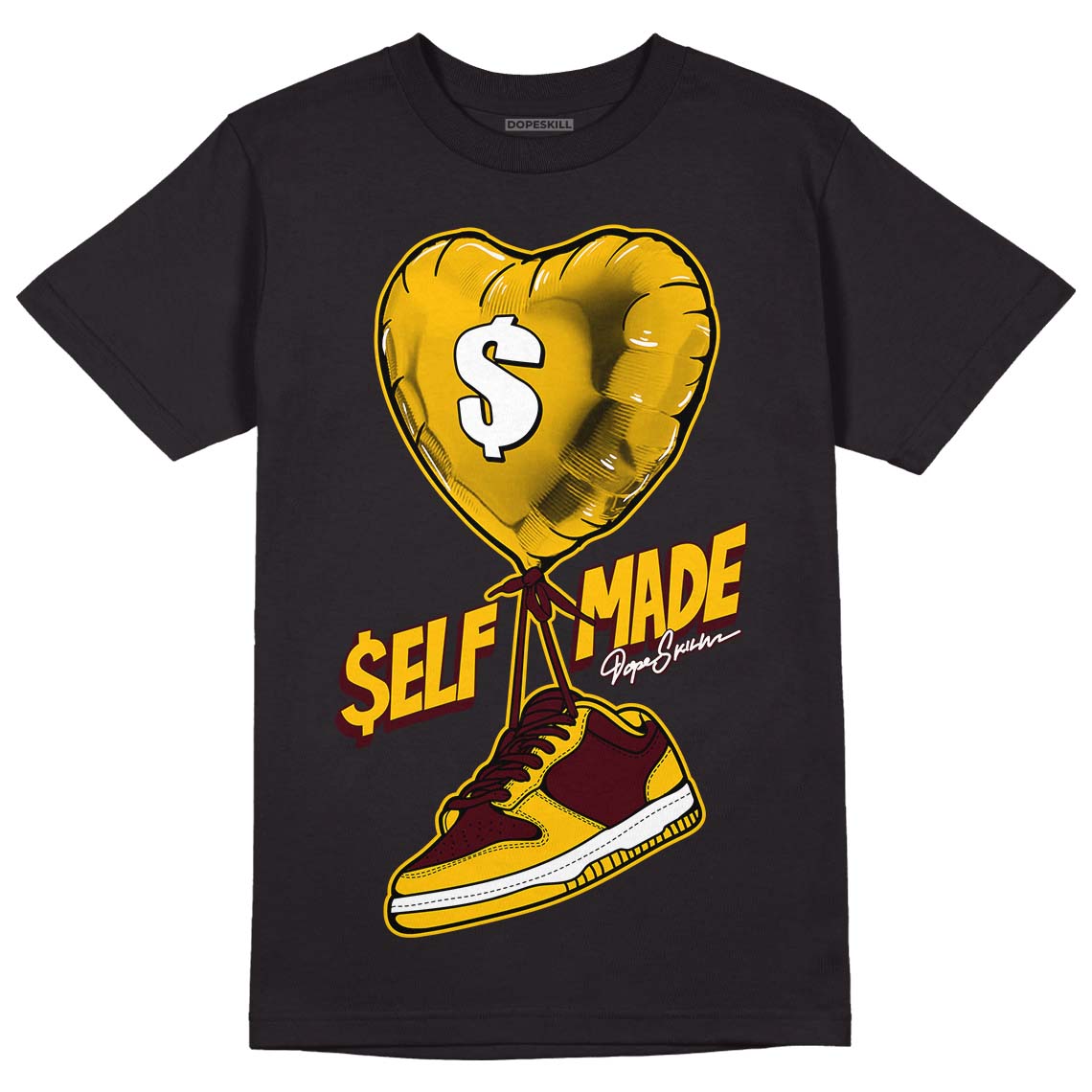 Dunk Yellow Bordeaux DopeSkill T-Shirt Self Made Graphic Streetwear - Black