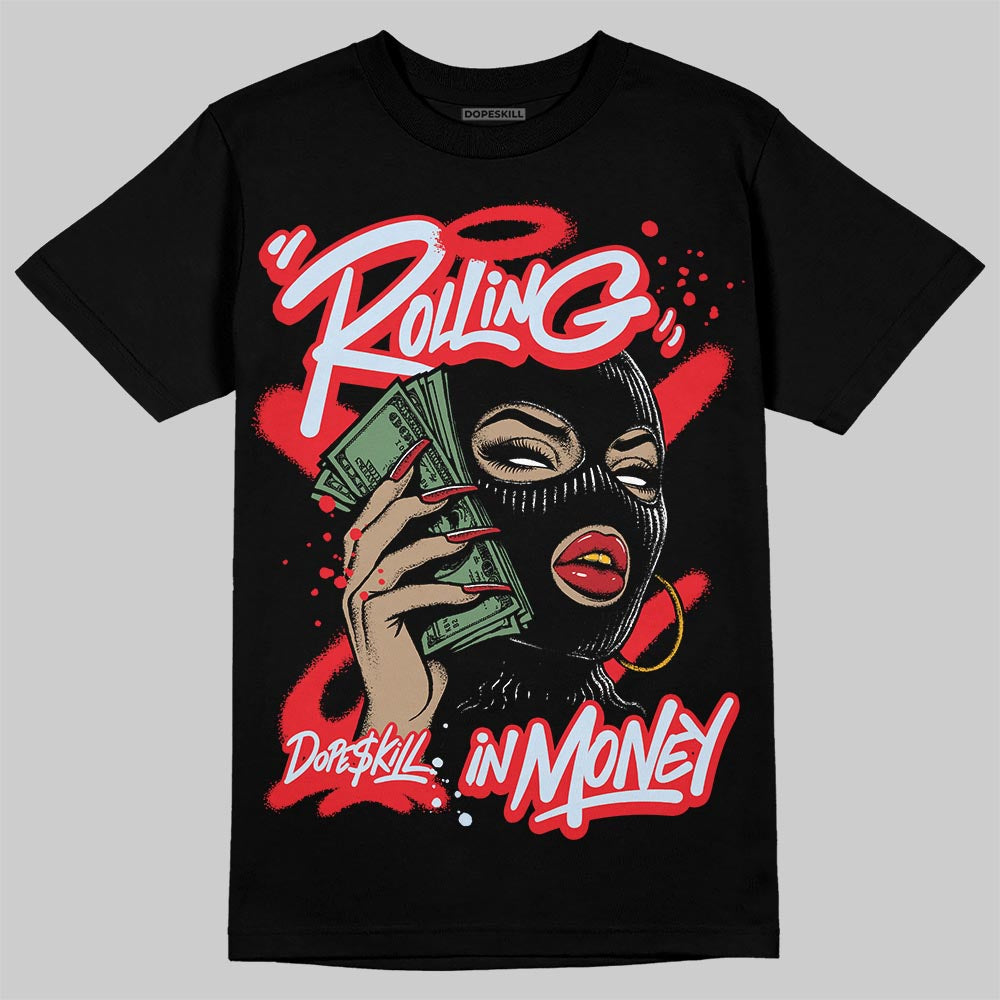 Jordan 11 Retro Cherry DopeSkill T-Shirt Rolling in Money Graphic Streetwear - Black