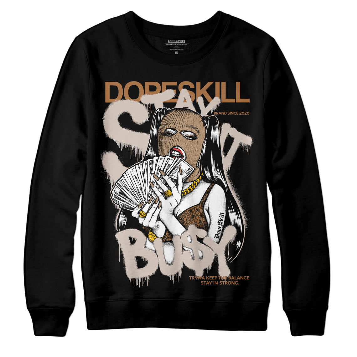 Jordan 3 Retro Palomino DopeSkill Sweatshirt Stay It Busy Graphic Streetwear - Black