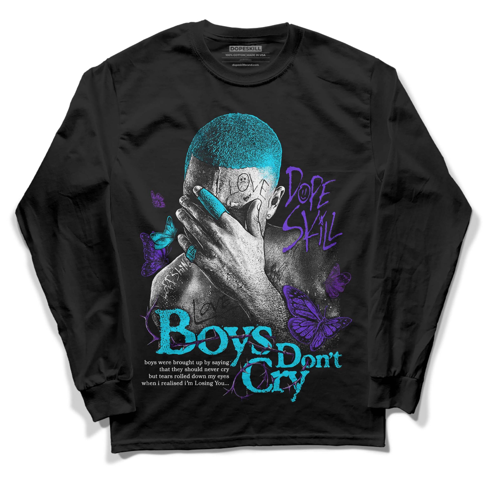 Jordan 6 "Aqua" DopeSkill Long Sleeve T-Shirt Boys Don't Cry Graphic Streetwear - Black 