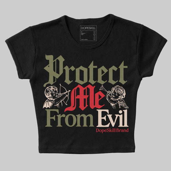 Travis Scott x Jordan 1 Medium Olive DopeSkill Women's Crop Top Protect Me From Evil Graphic Streetwear - Black