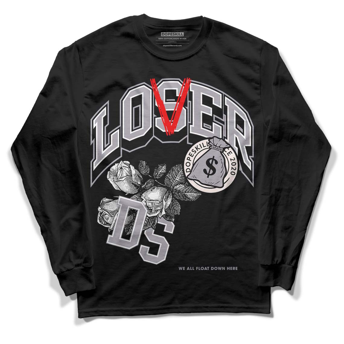 Jordan 2 Cement Grey DopeSkill Long Sleeve T-Shirt Loser Lover Graphic Streetwear - Black