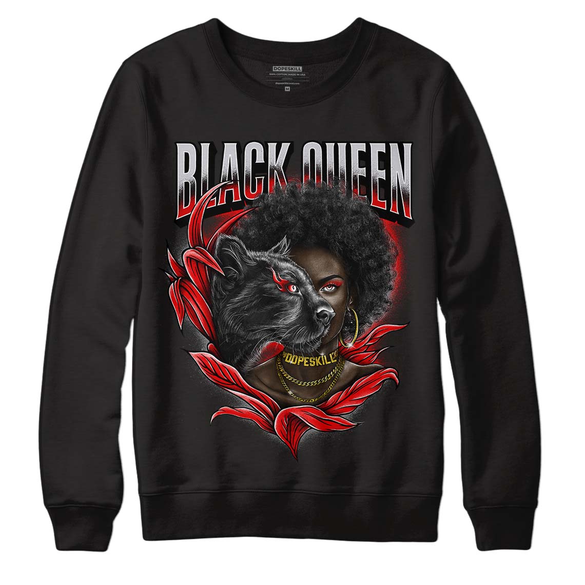 Jordan 4 Retro Red Cement DopeSkill Sweatshirt New Black Queen Graphic Streetwear - Black