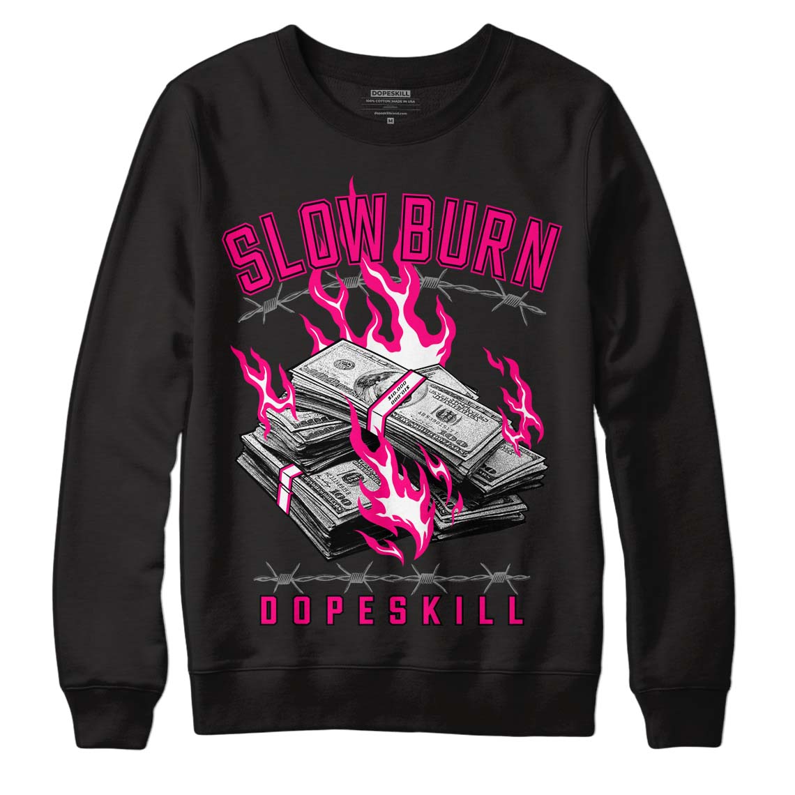 Jordan 1 Low GS “Fierce Pink” Dopeskill Sweatshirt Slow Burn Graphic Streetwear - Black