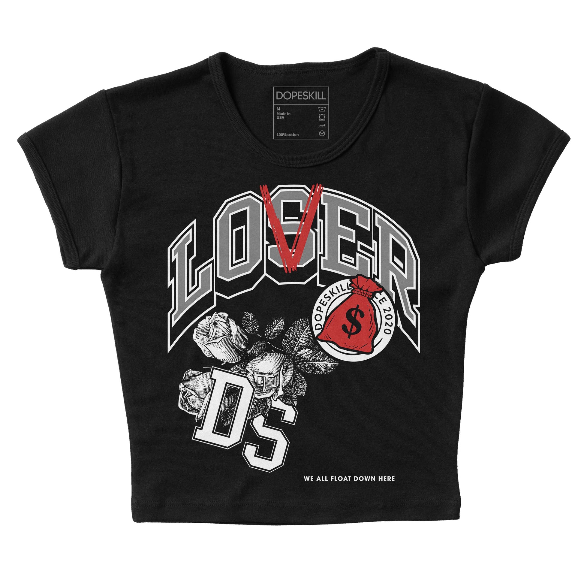 Jordan 1 High OG “Black/White” DopeSkill Women's Crop Top Loser Lover Graphic Streetwear - Black