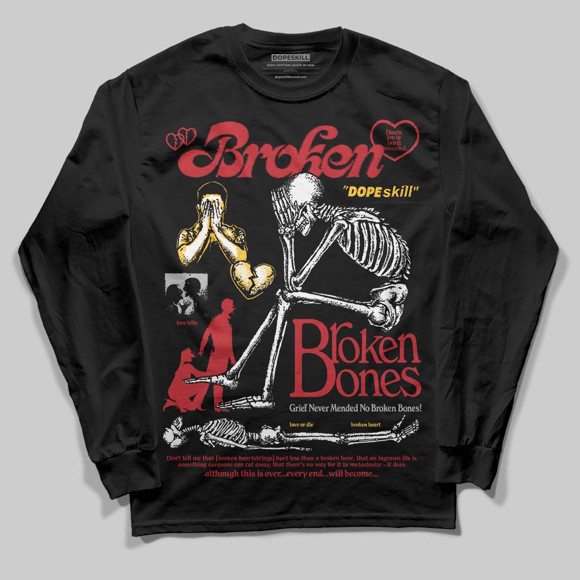 Jordan 14 Retro Ferrari (2025) DopeSkill Long Sleeve T-Shirt Broken Bones Graphic Streetwear - Black