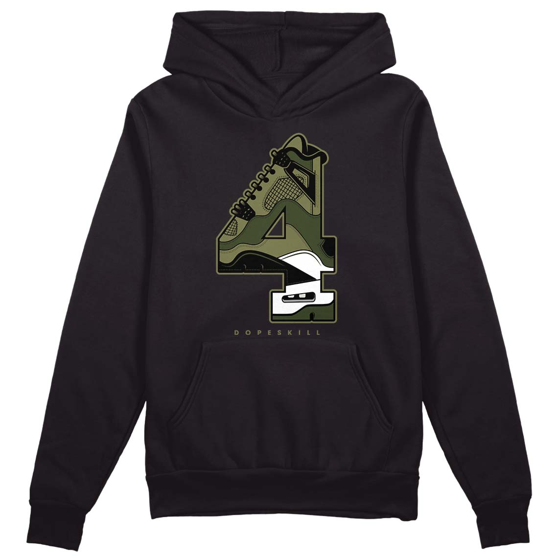 Jordan 4 Retro SE Craft Medium Olive DopeSkill Hoodie Sweatshirt No.4 Graphic Streetwear - Black