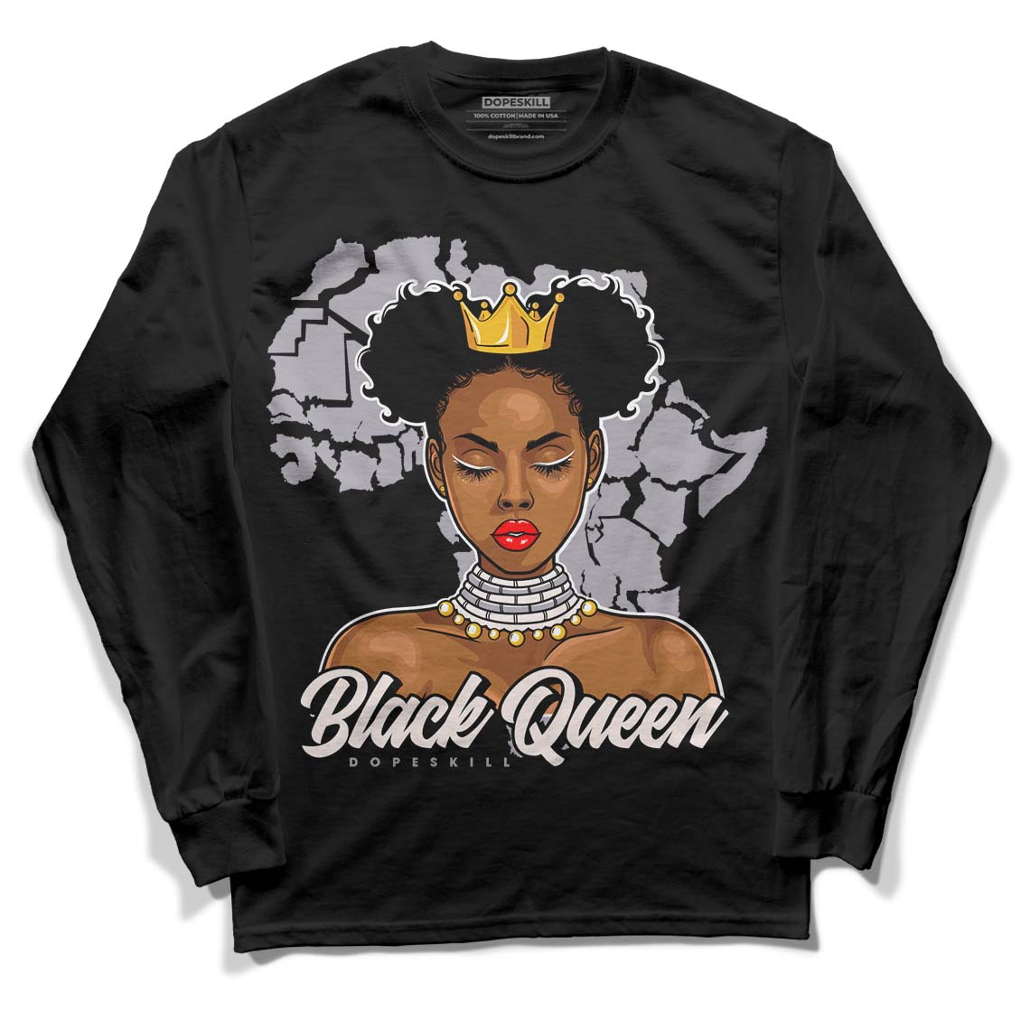 Jordan 2 Cement Grey DopeSkill Long Sleeve T-Shirt Black Queen Graphic Streetwear - Black