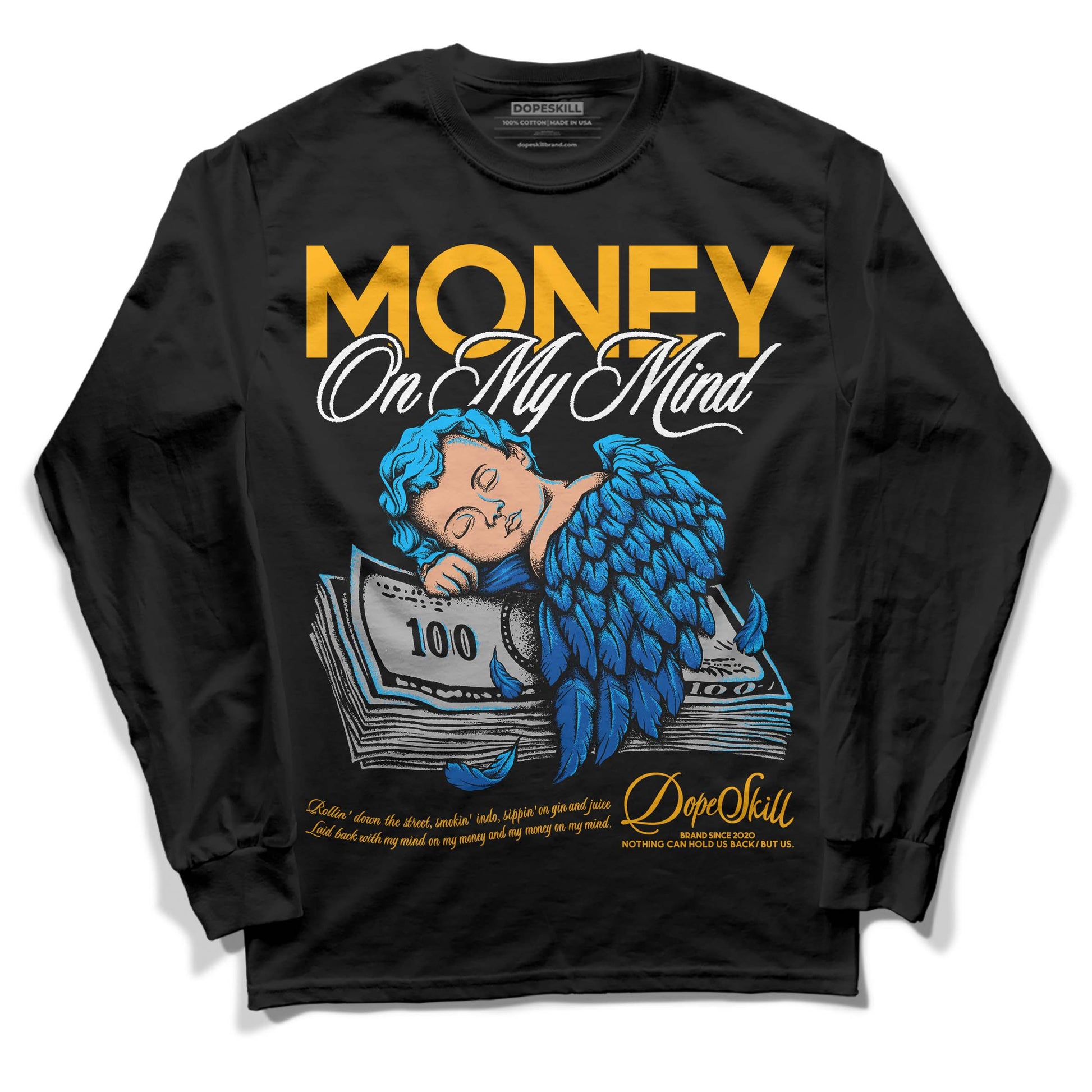 Dunk Blue Jay and University Gold DopeSkill Long Sleeve T-Shirt MOMM Graphic Streetwear - Black