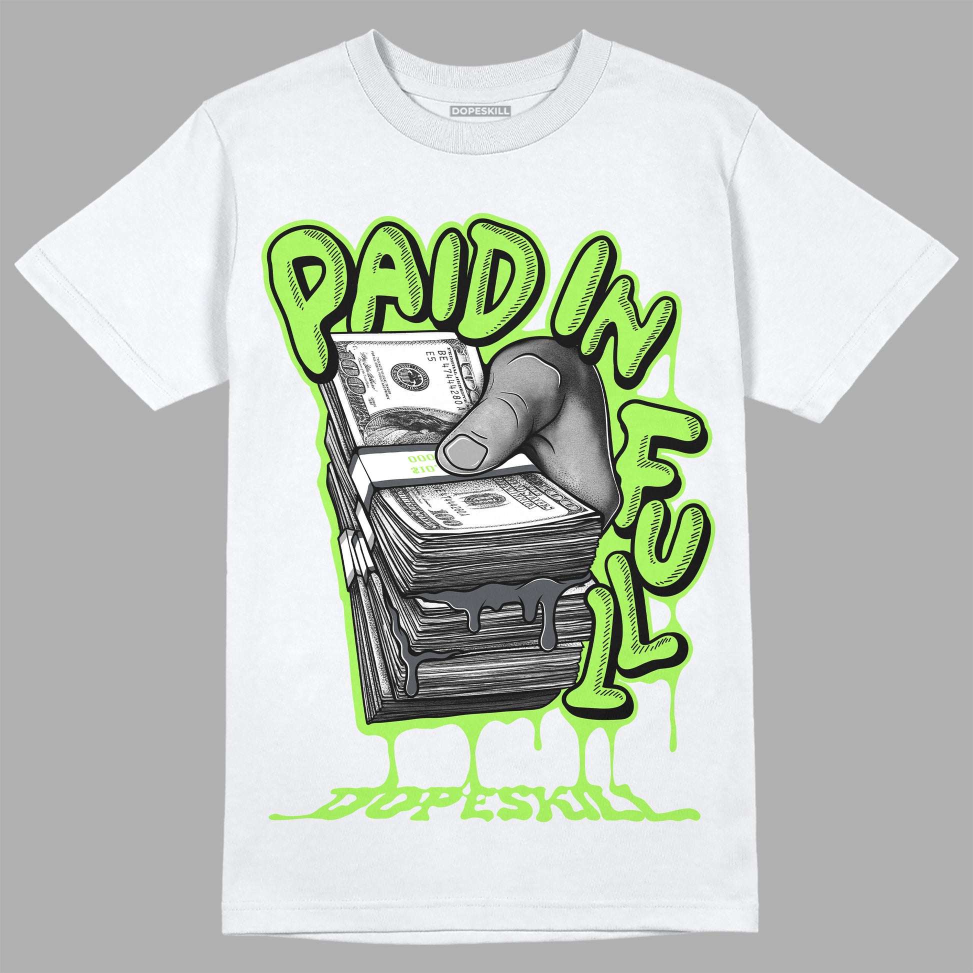 Jordan 5 Green Bean DopeSkill T-Shirt Paid In Full Graphic Streetwear - White 