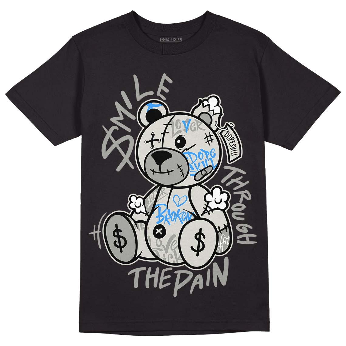 Jordan 4 Military Black DopeSkill T-Shirt Smile Through The Pain Graphic Streetwear - Black
