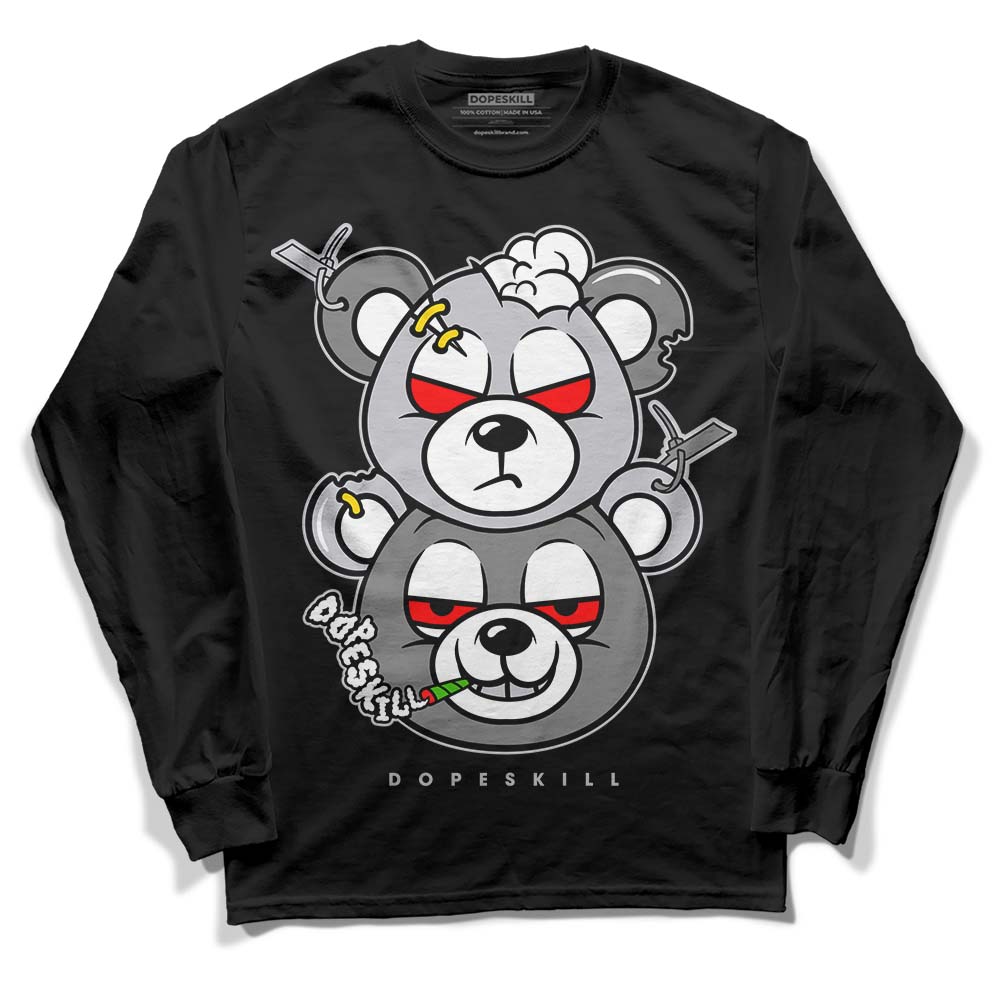 Grey Sneakers DopeSkill Long Sleeve T-Shirt New Double Bear Graphic Streetwear - Black