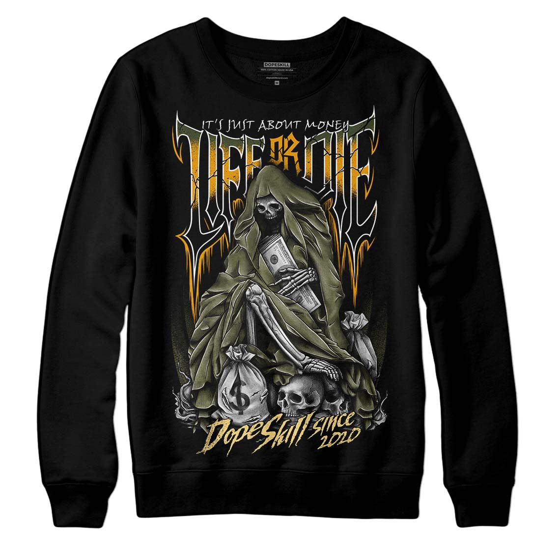 Jordan 4 Retro SE Craft Medium Olive DopeSkill Sweatshirt Life or Die Graphic Streetwear - Black